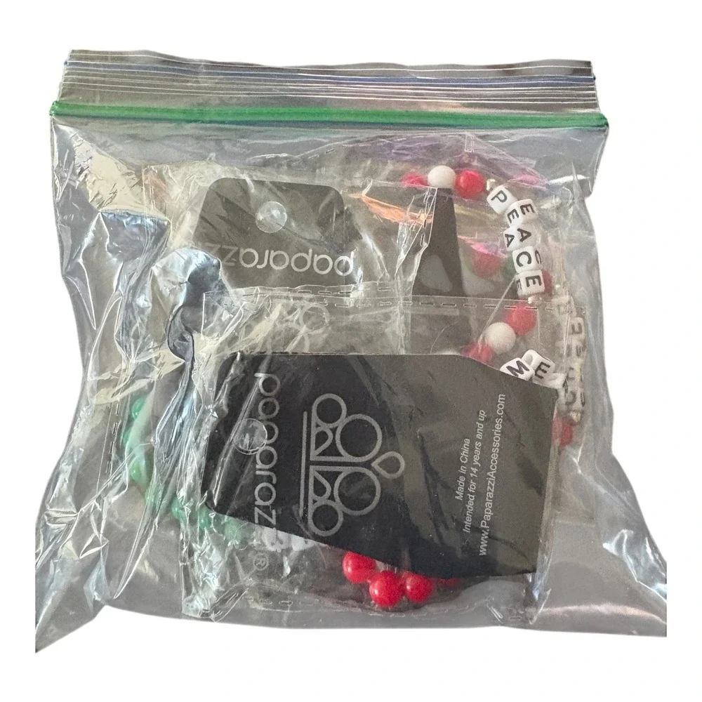 Paparazzi Christmas Stretch Bracelet Set 5pc Red Green White Holiday Beads Kids